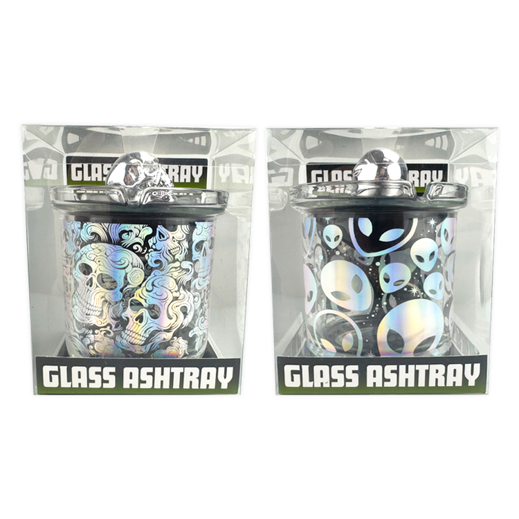 Glass Ashtray with Chrome Plated Lid - 6 Pieces Per Retail Ready Display 25945 SMOKEZILLA