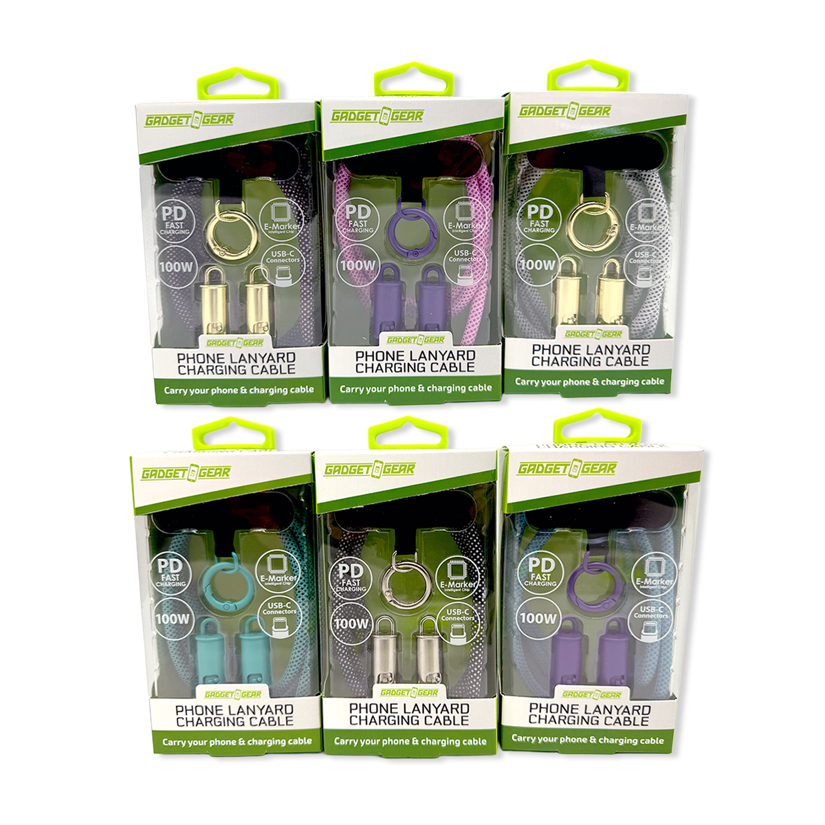 Phone Lanyard 100W Charging Cable - 6 Pieces Per Retail Ready Display 26041 GADGET GEAR