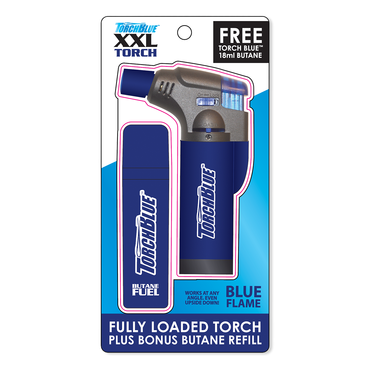 XXL Torch Lighter with Bonus Butane Refill Blister 2-Pack Sets - 6 Sets Per Display 26244 TORCH BLUE