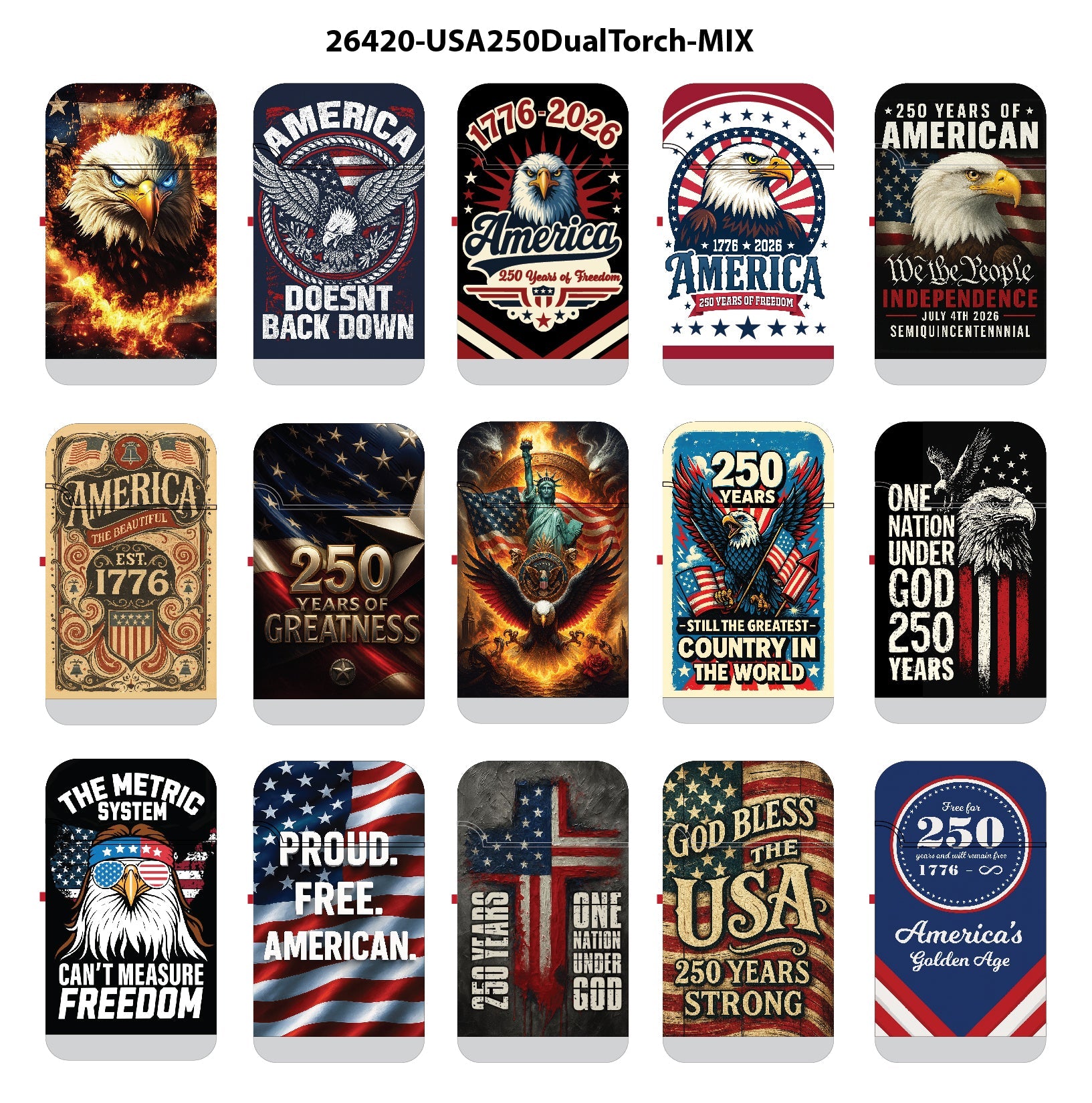 Patriotic USA 250 Dual Torch Lighter - 15 Pieces Per Retail Ready Display 26420 SMOKEZILLA