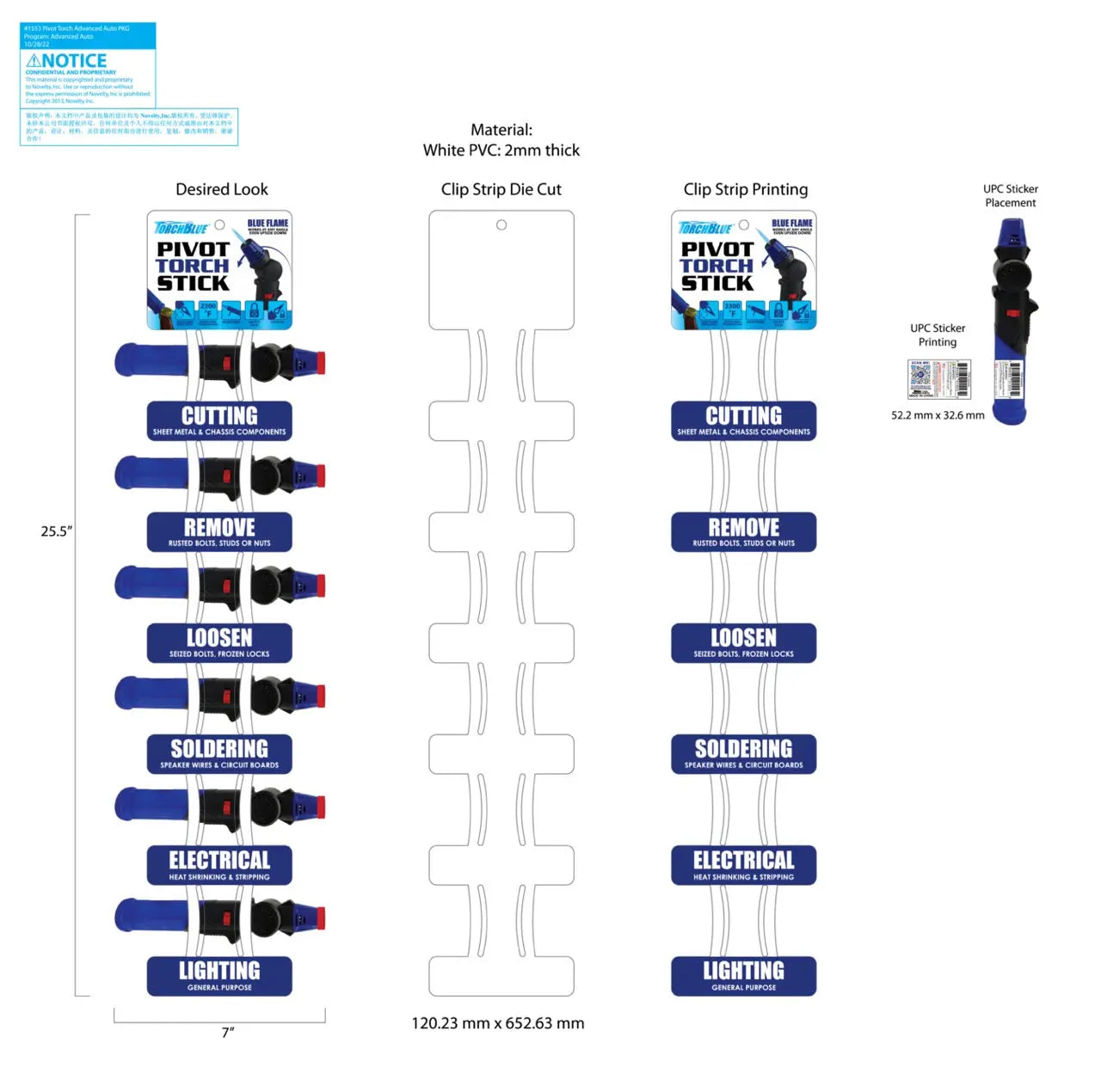 Pivot Head Torch Stick Lighter with Merchandising Hang Strip - 6 Pieces Per Retail Ready Display 41553 TORCH BLUE