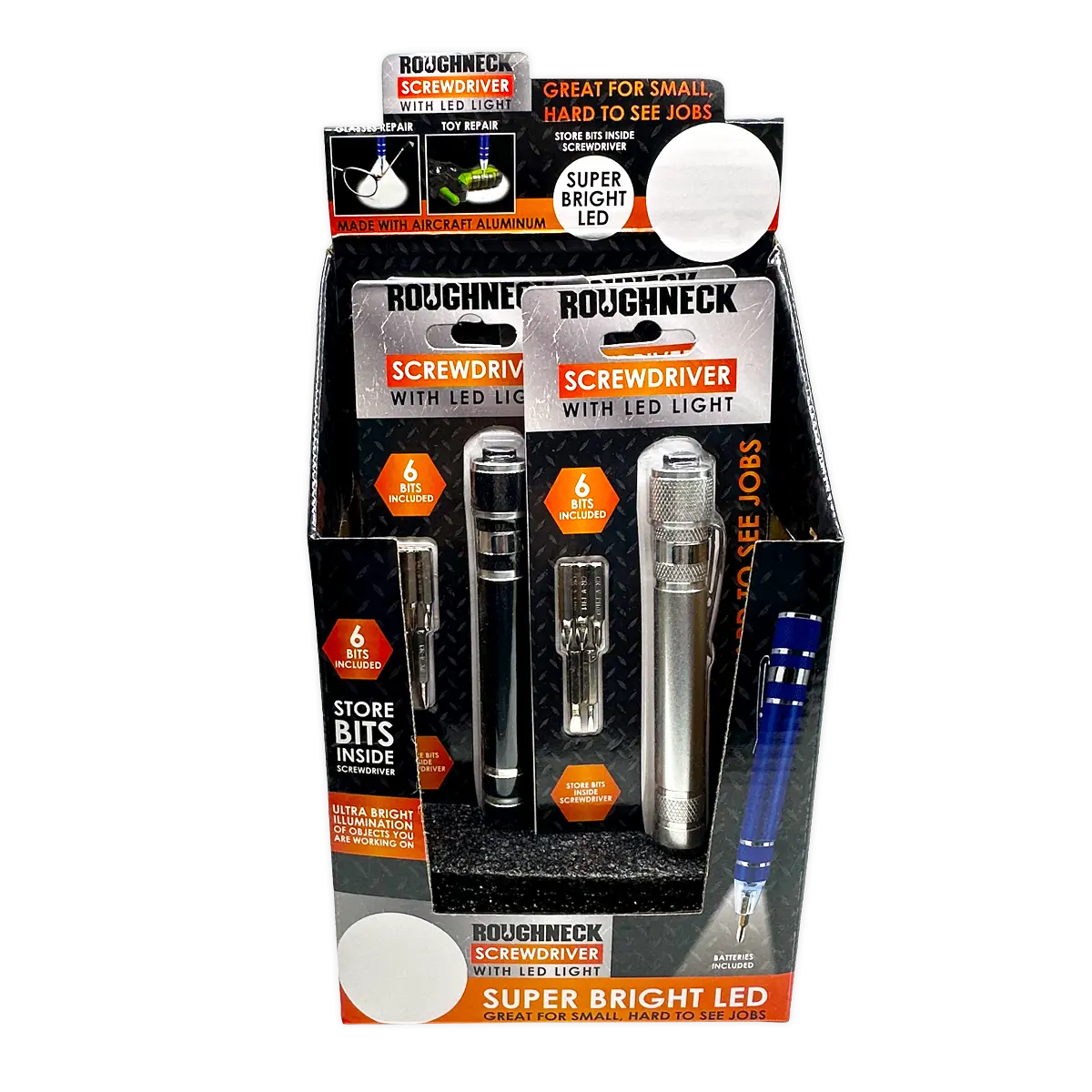 Screwdriver with LED Light - 4 Pieces Per Retail Ready Display 41667 ROUGHNECK