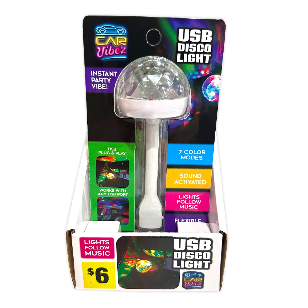 Mood Light Mini USB Disco Ball - 4 Pieces Per Retail Ready Display 41677 CAR VIBEZ