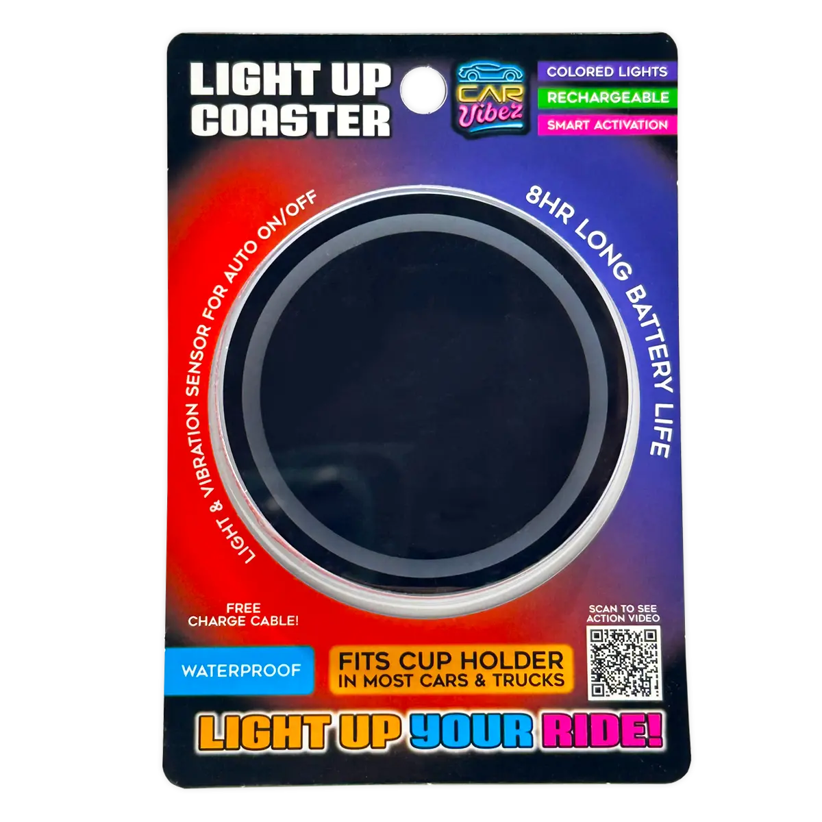 Mood Light LED Light-Up Coaster - 4 Pieces Per Retail Ready Display 41678 CAR VIBEZ