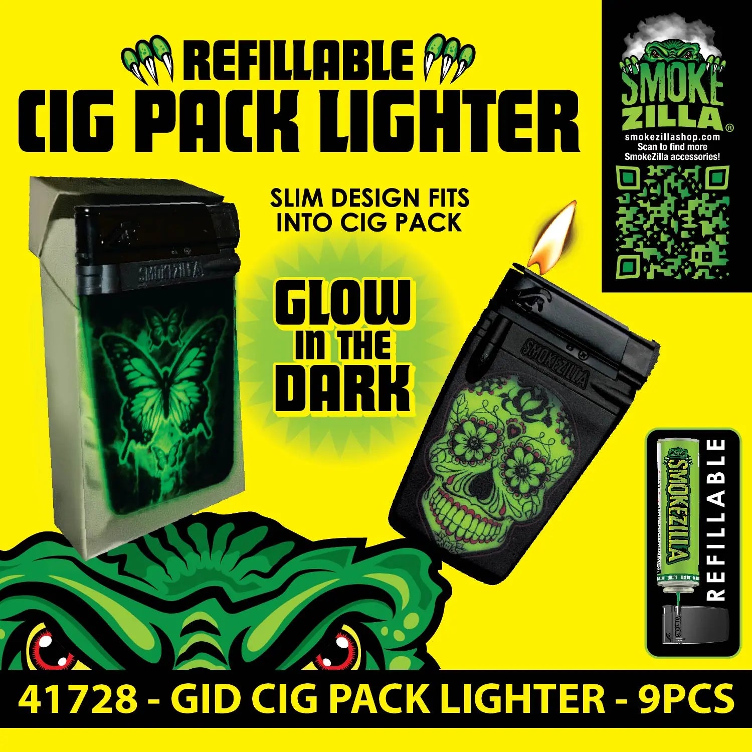 GID Cigarette Pack Thin Lighter - 9 Pieces Per Retail Ready Display 41728 SMOKEZILLA