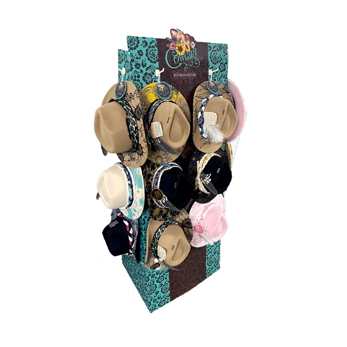 Cowgirl Hat Assortment Floor Display - 12 Pieces Per Retail Ready Display 88538 NOVELTY INC