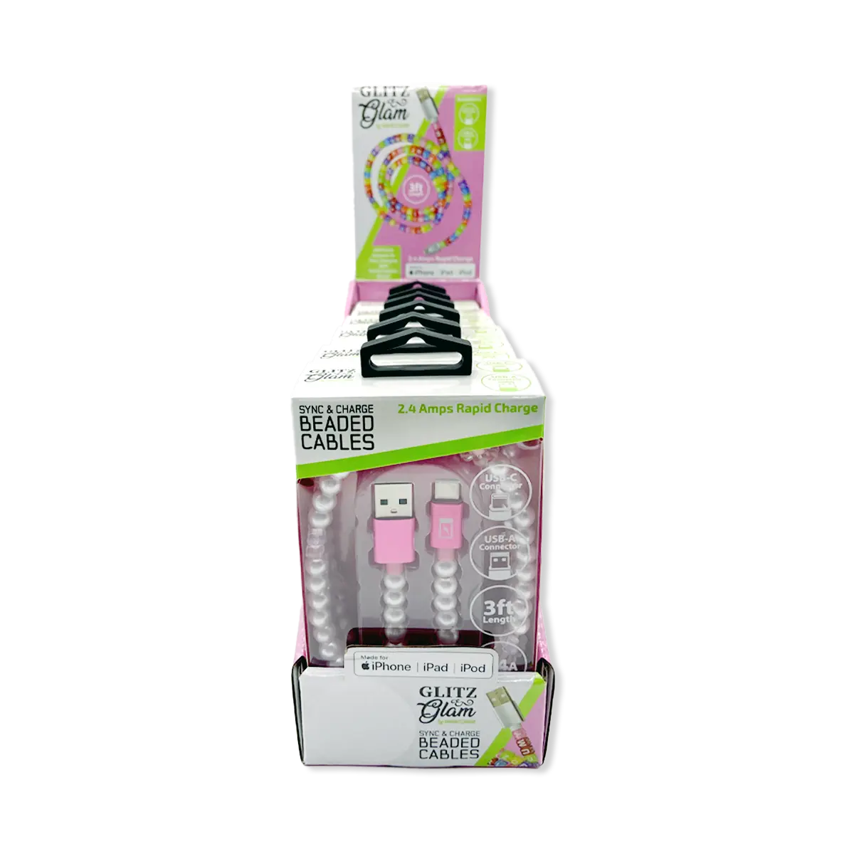 Beaded Charging Cable Assortment 3FT - 6 Pieces Per Retail Ready Display 88568 GADGET GEAR