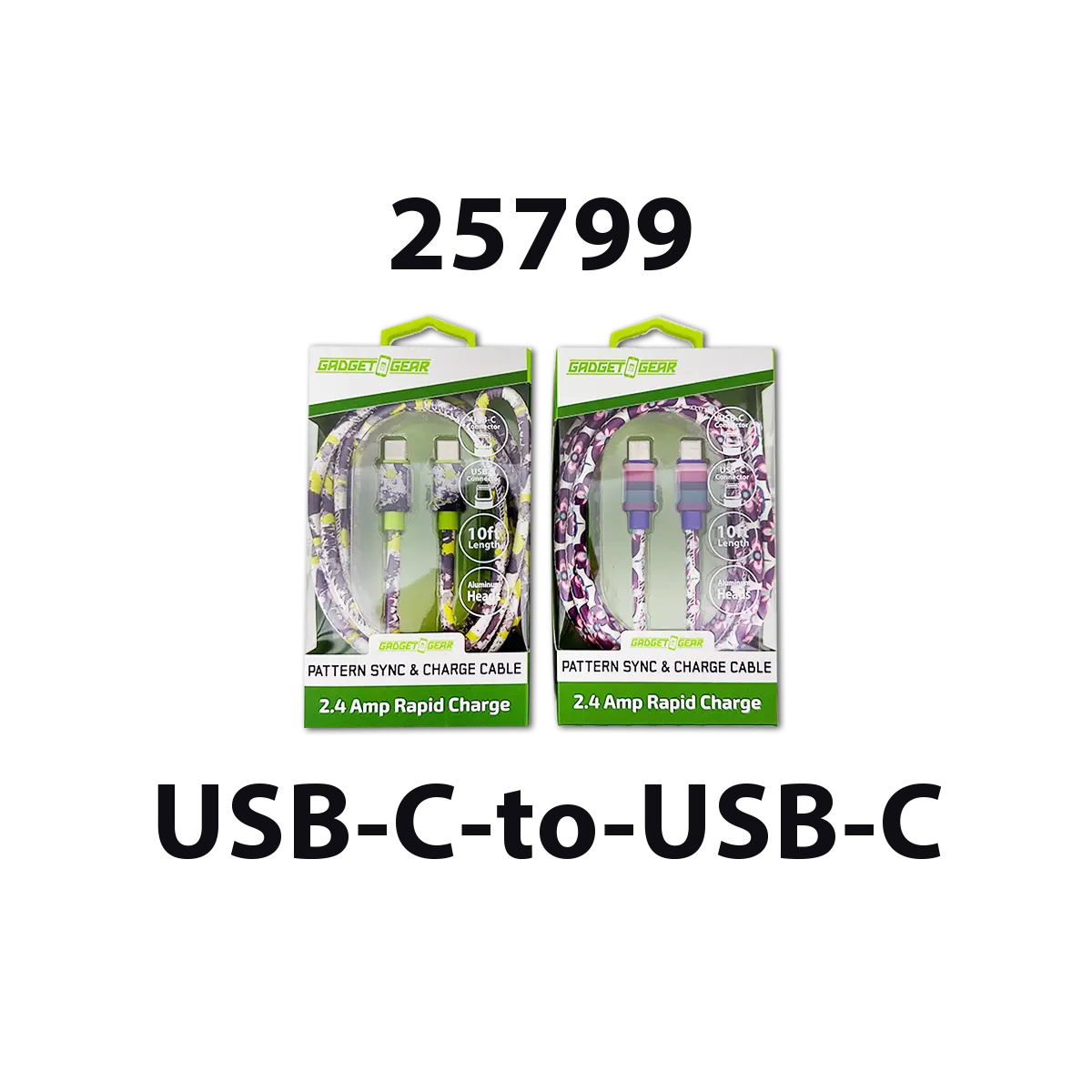 USB-C / USB-A Charging Cable Assortment 10FT 20 Watts - 6 Pieces Per Retail Ready Display 88602 GADGET GEAR