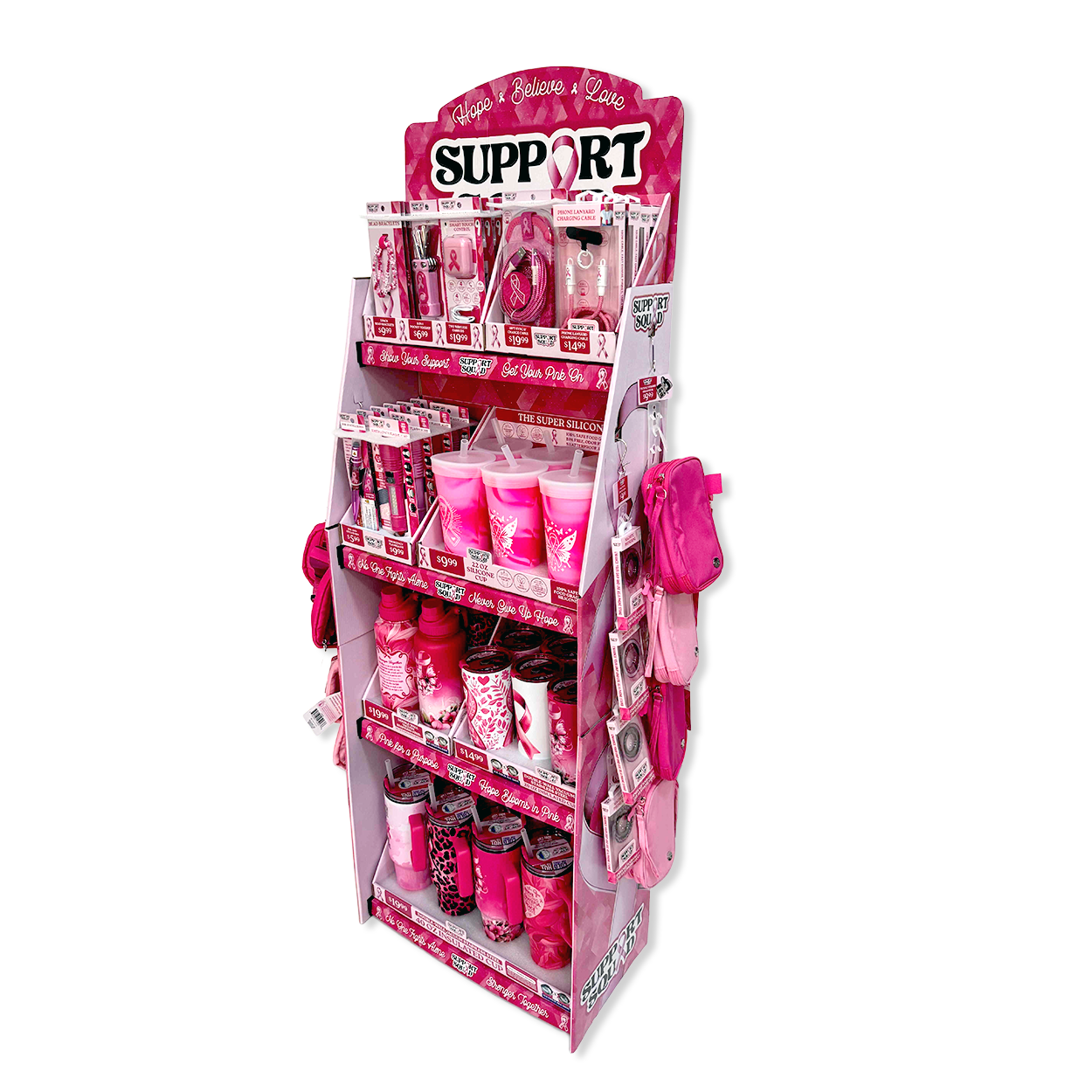 Breast Cancer Awareness Pink Support Squad Assortment Floor Display - 50 Pieces Per Retail Ready Display 88609 NOVELTY INC