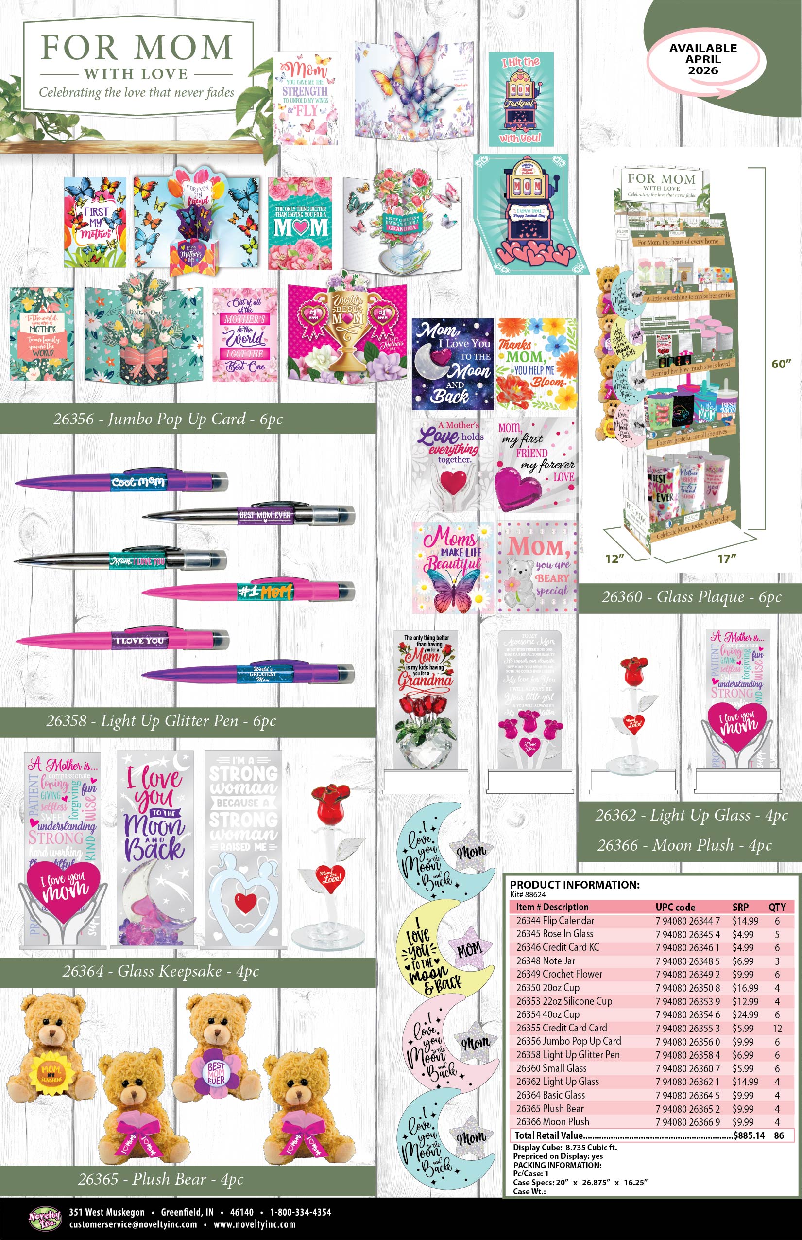 Mothers Day For Mom with Love Assortment Floor Display - 86 Pieces Per Retail Ready Display Kit 88624 NOVELTY INC