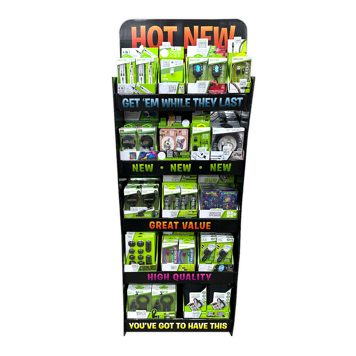 Tech Accessories Assortment Floor Display - 102 Pieces Per Retail Ready Display 88619 GADGET GEAR