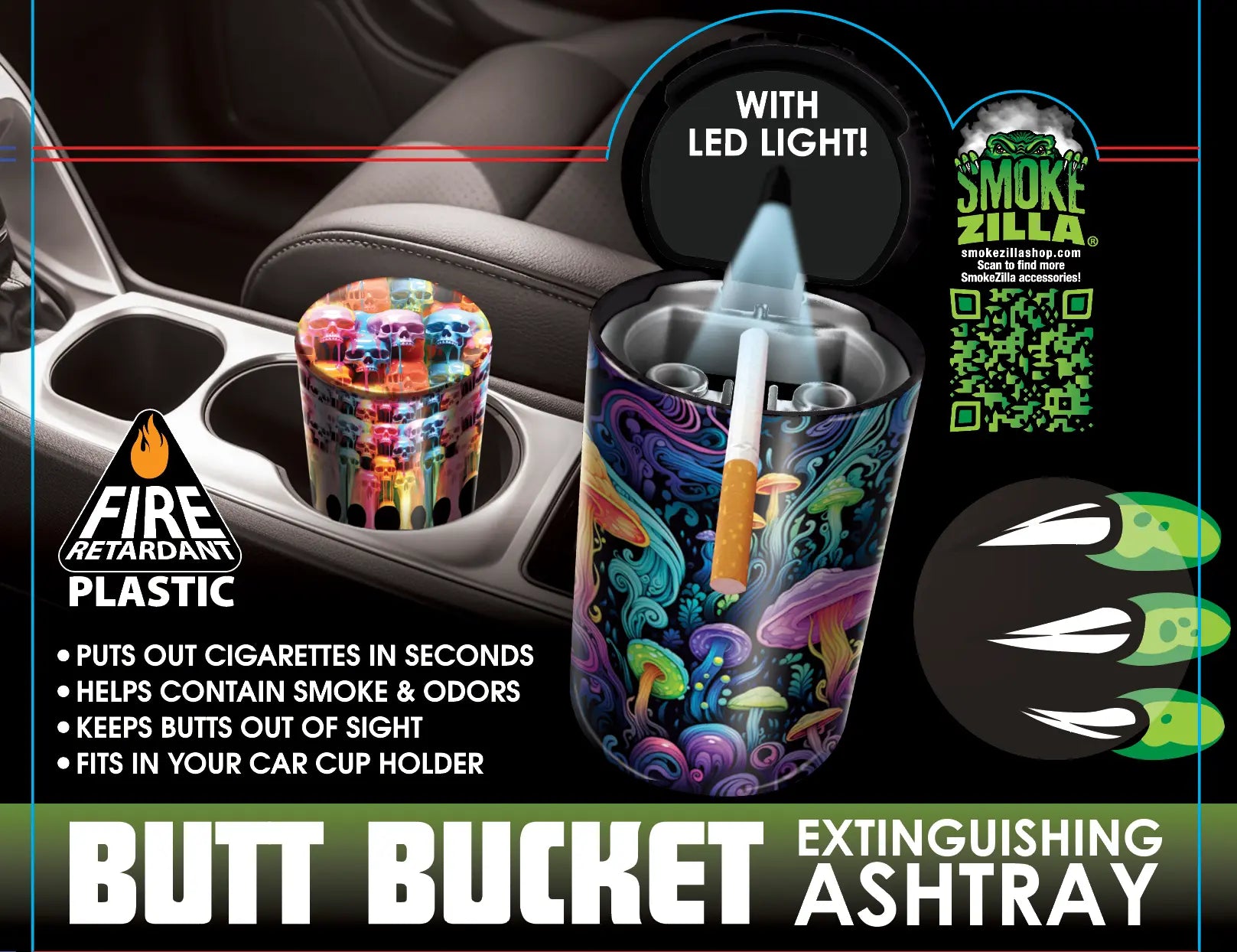 Full Print Butt Bucket Ashtray with LED Light - 6 Pieces Per Retail Ready Display 25480 SMOKEZILLA