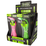 Charging Cable Glow in The Dark Flat USB to Micro USB 9FT - 12 Pieces Per Retail Ready Display 21068