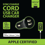 Car Charger with USB to Lightning Charging Cable Set 2.4 Amp - 2 Pieces Per Pack 21098 GADGET GEAR