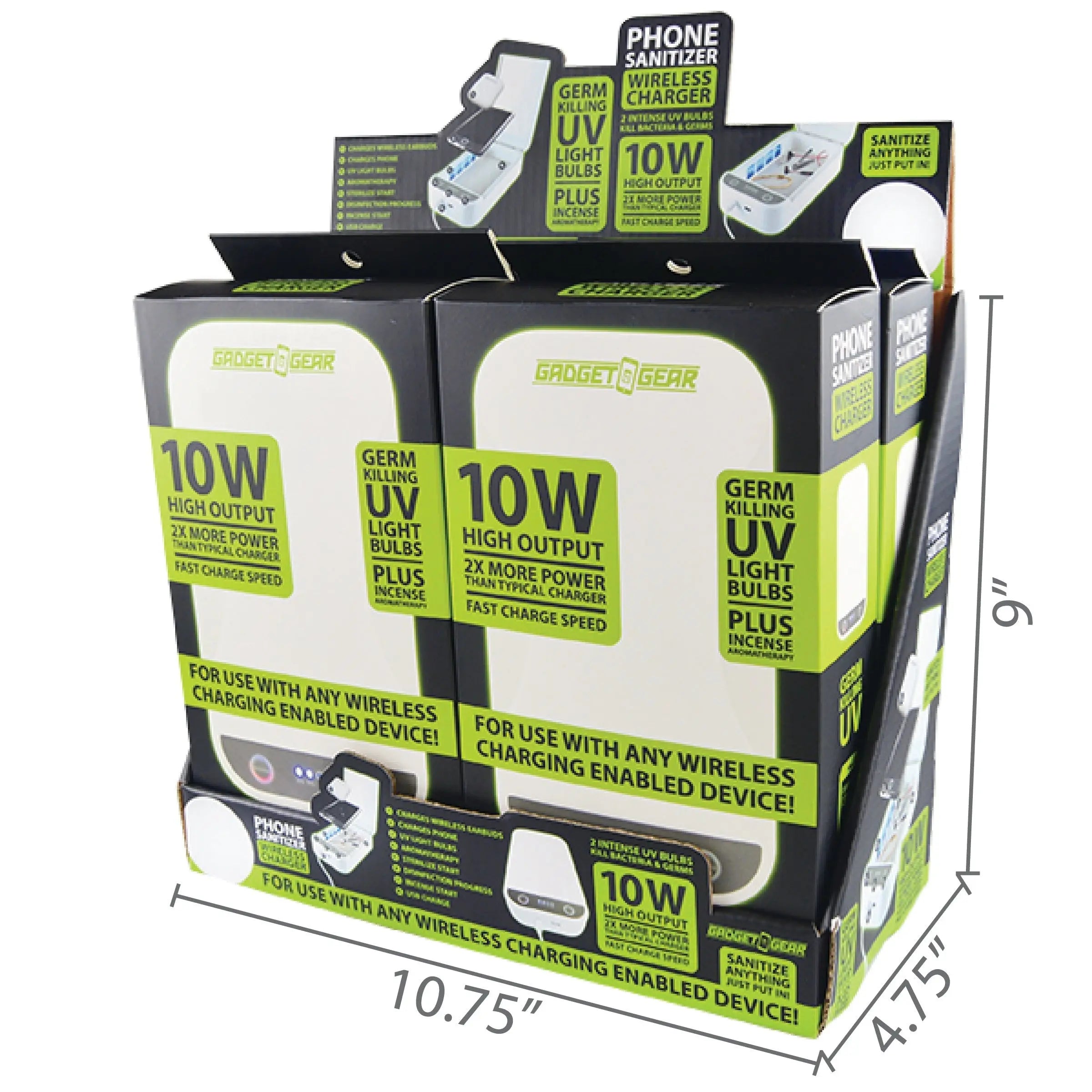 Cell Phone Sanitizer and Wireless Charger 10 Watts - 4 Pieces Per Retail Ready Display  21942 GADGET GEAR