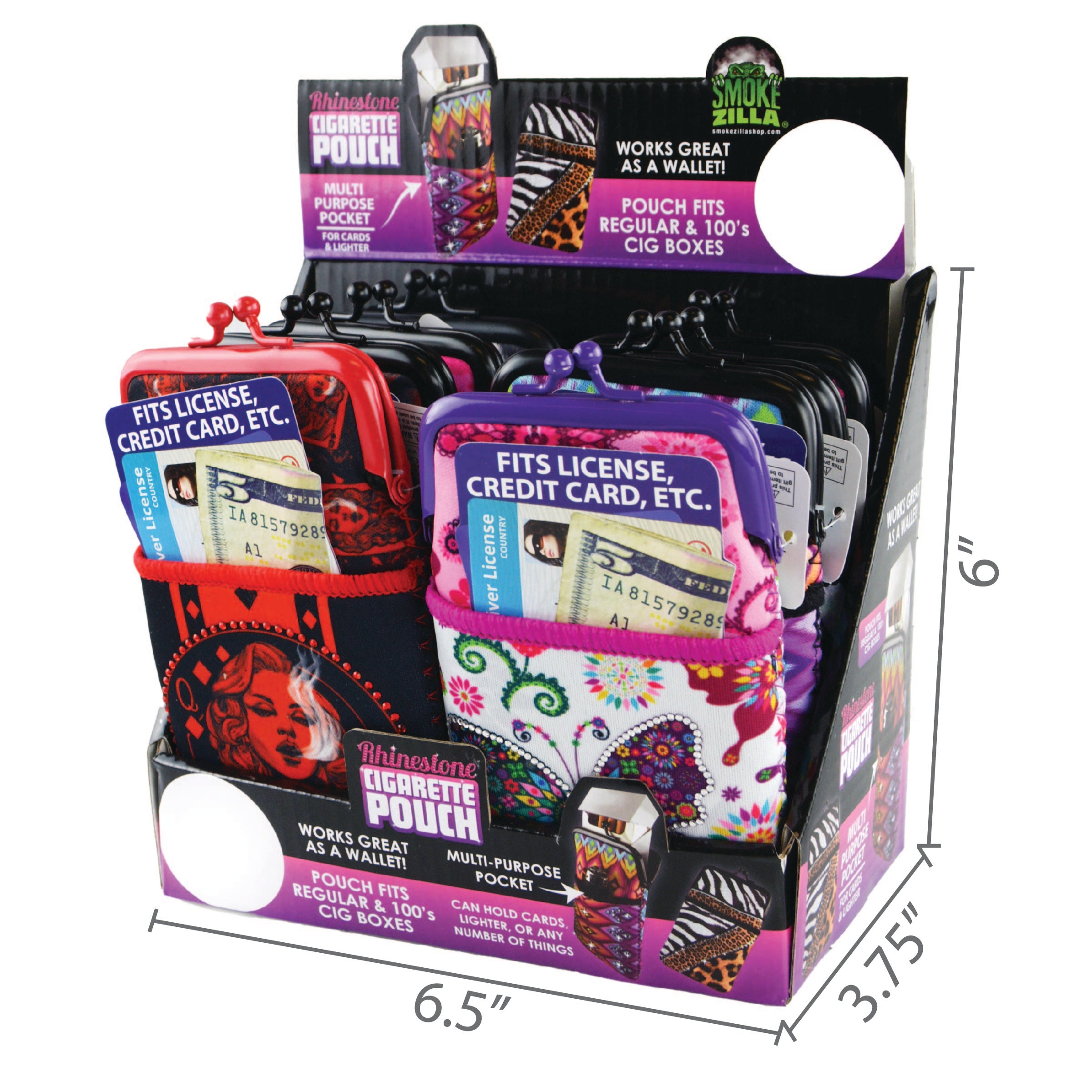 Rhinestone Cigarette Pouch Display Specs
