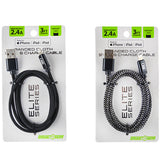 Charging Cable Elite Cloth USB to Lightning 3FT 2.4 Amp- 3 Pieces Per Pack 22319
