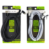 Charging Cable USB 3 in 1 Multi-Head USB-C / Micro USB / Lightning 10FT - 6 Pieces Per Retail Ready Display 22424