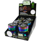 Metal 4 Piece Rainbow Grinder with Crank - 6 Pieces Per Retail Ready Display 22703
