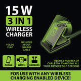 Wireless 3 in 1 Charging Station 15 Watts- 4 Pieces Per Retail Ready Display 22827
