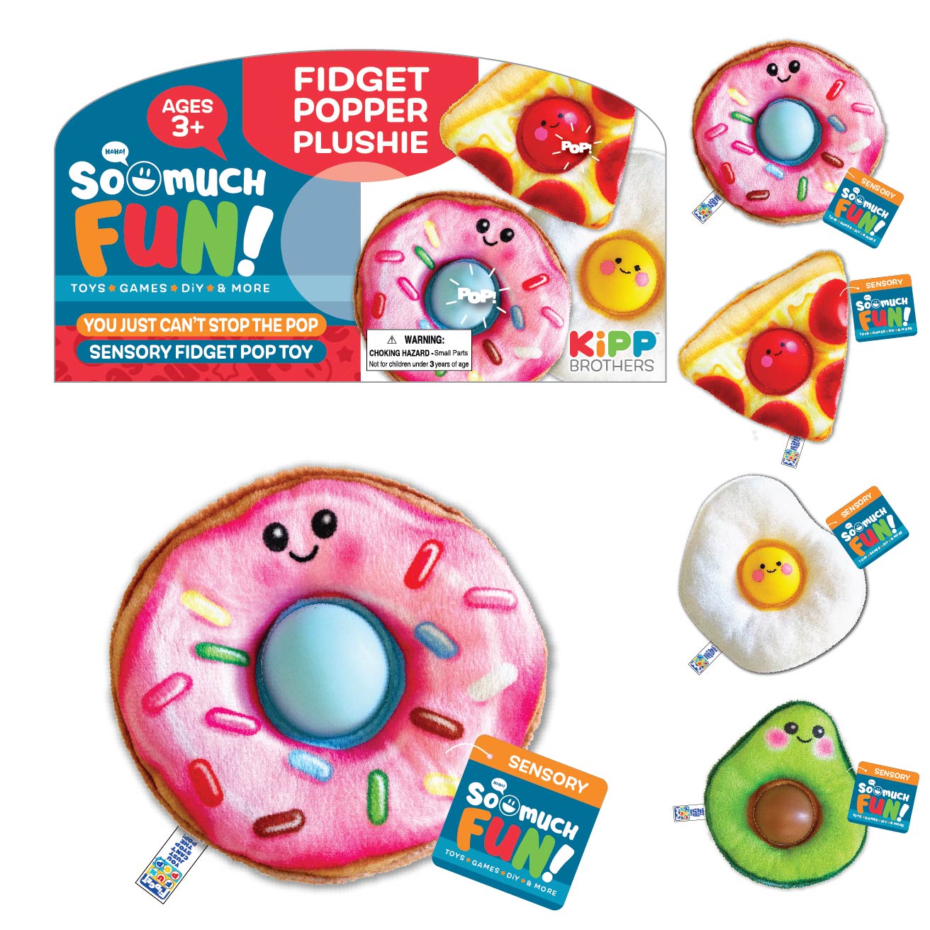 ITEM NUMBER 022864 SENSORY FIDGET POPPER PLUSHIE 12 PIECES PER DISPLAY