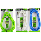 Charging Cable Glow in The Dark Assortment 10FT 2.4 Amp - 6 Pieces Per Retail Ready Display 88295