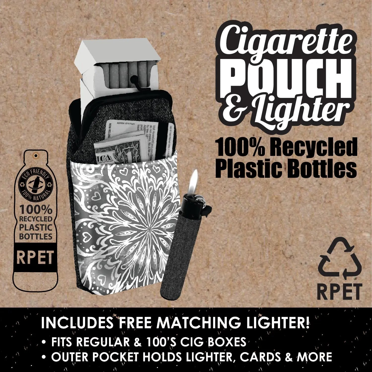 rPET Cigarette Pouch with Matching Lighter - 8 Pieces Per Retail Ready Display 23049 SMOKEZILLA