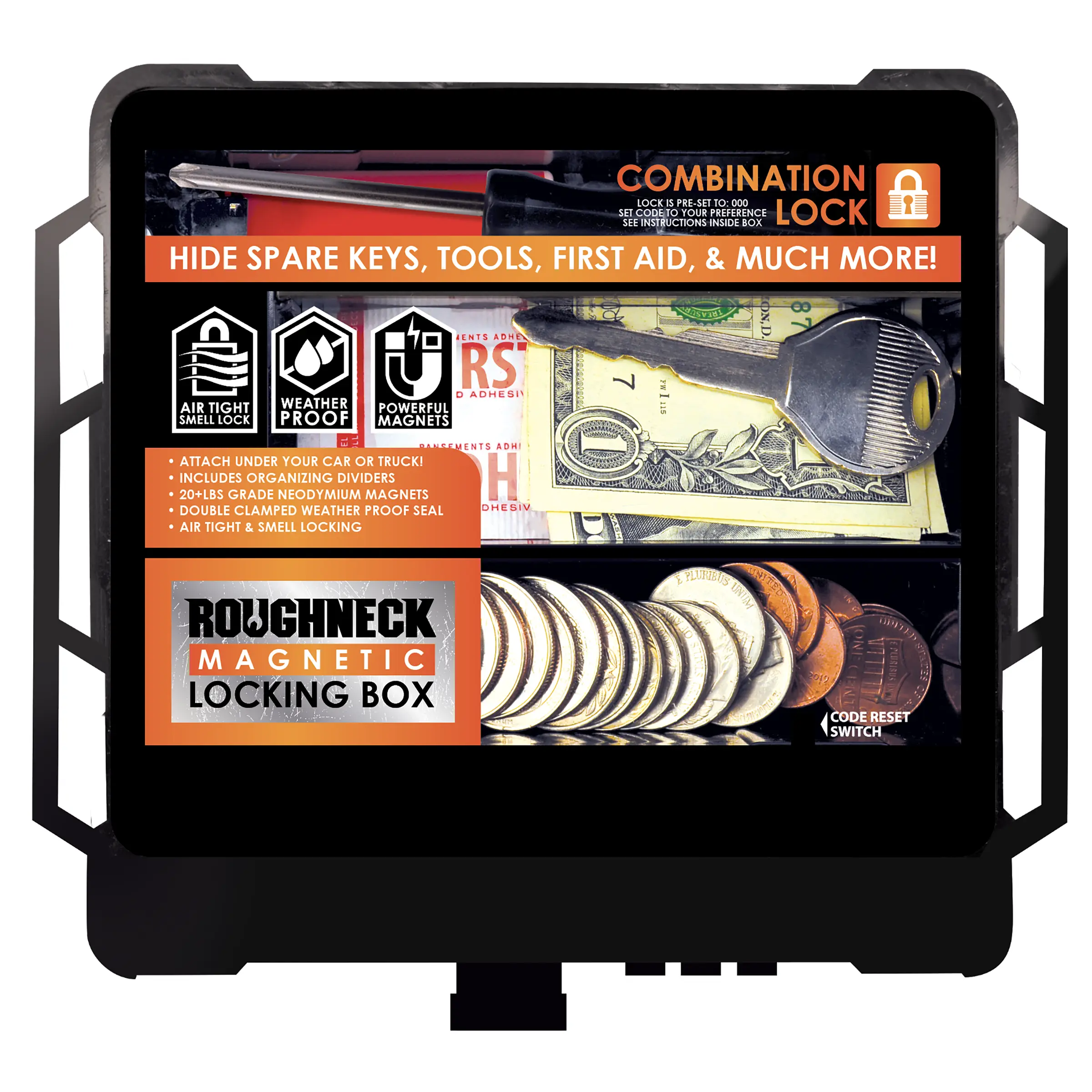 Magnetic Storage Box with Lock - 6 Pieces Per Retail Ready Display 23099 ROUGHNECK