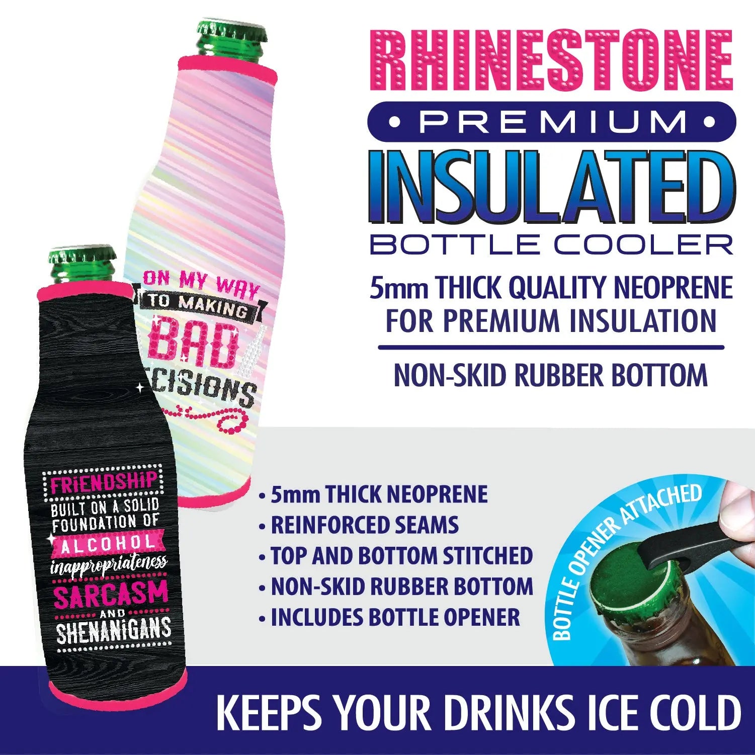 Neoprene Rhinestone Bottle Suit Cooler - 6 Per Retail Ready Display 23129 POLAR GEAR
