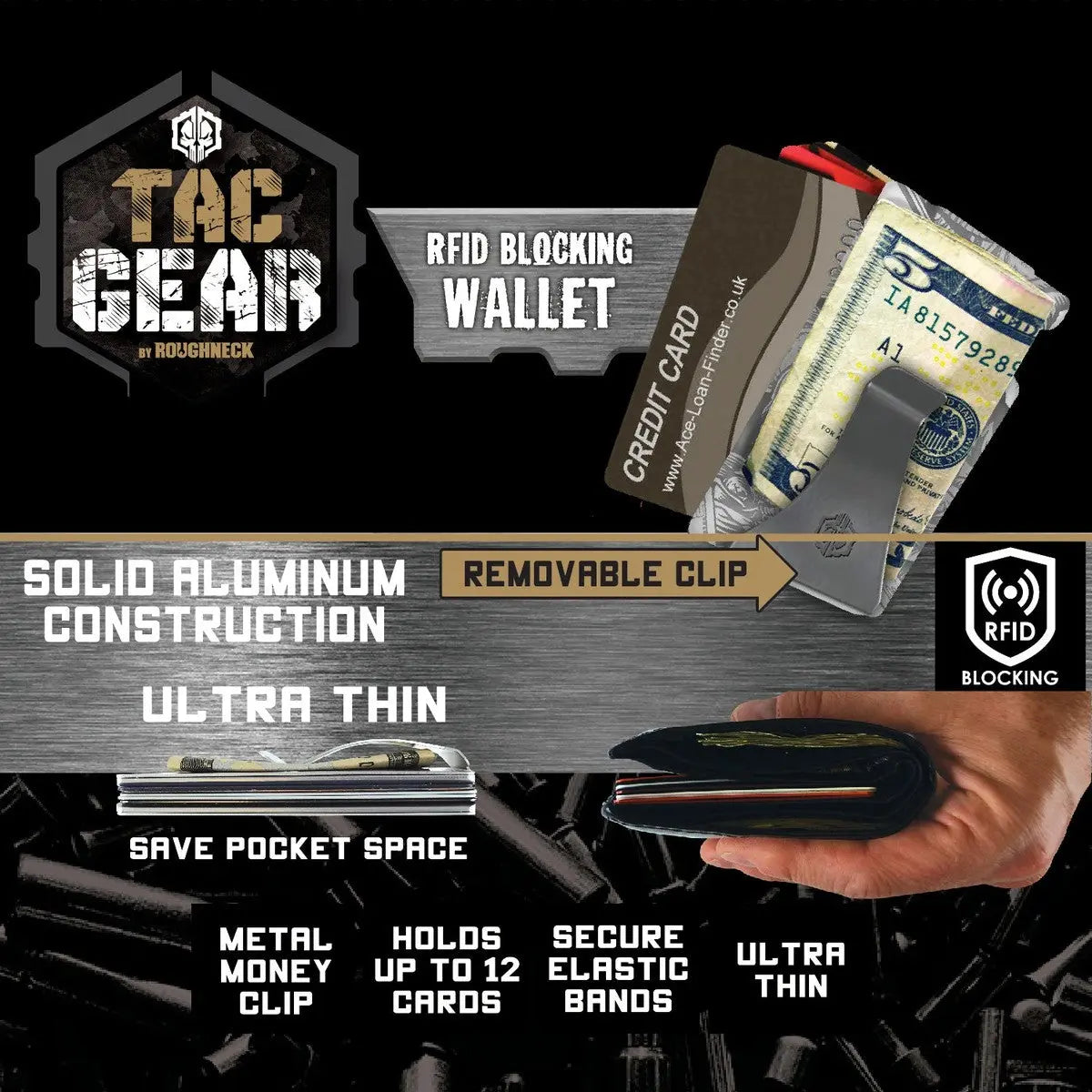Patriotic RFID Blocking Thin Wallet with Clip - 6 Pieces Per Retail Ready Display 23196 TAC GEAR