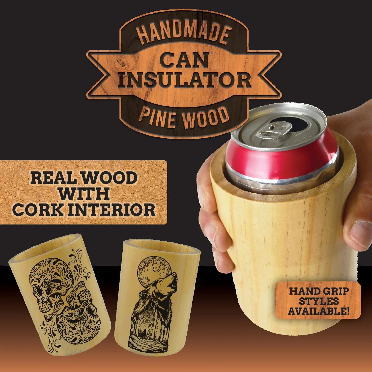 Wood Insulated Can and Bottle Cooler - 6 Pieces Per Retail Ready Display 23222 POLAR GEAR