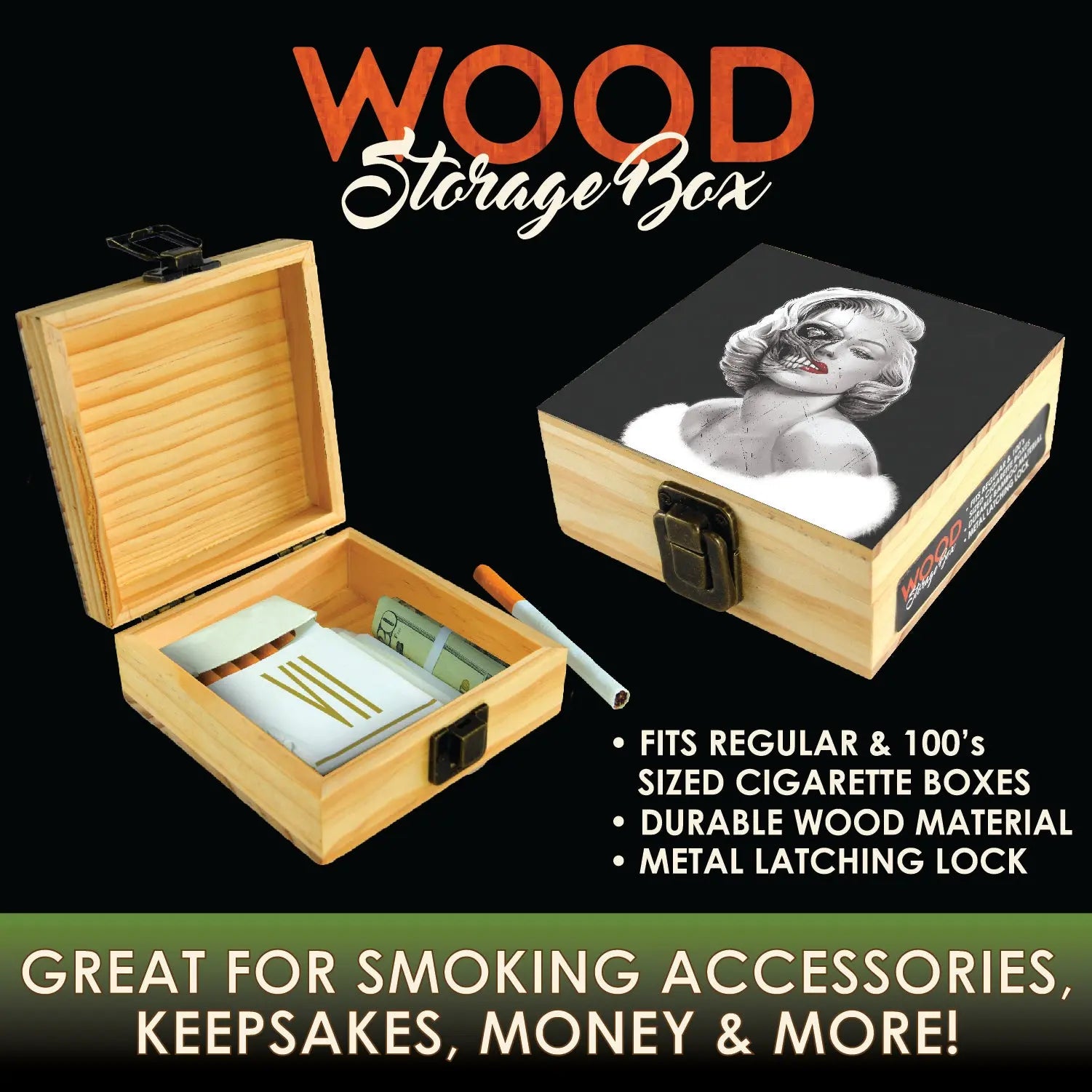 Wood Storage Box with Metal Latch - 6 Pieces Per Retail Ready Display 23224 SMOKEZILLA