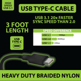 Charging Cable USB 3.1 to USB-C 3FT - 4 Pieces Per Pack 23227
