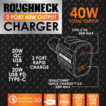 Car Charger Dual Port USB / USB-C 40 Watts - 6 Pieces Per Retail Ready Display 23247 ROUGHNECK