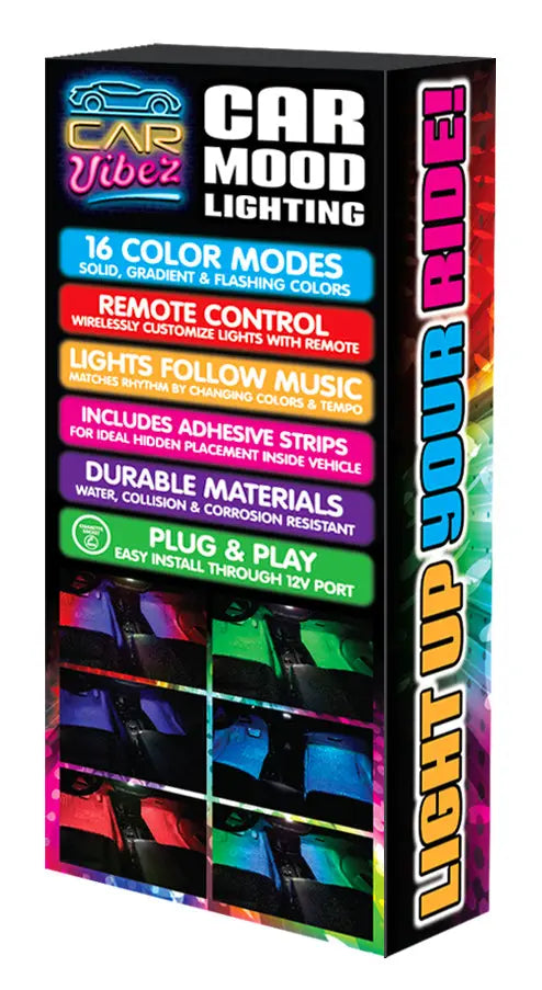 Car Mood Lighting with Remote Control - 6 Pieces Per Retail Ready Display 23307 CAR VIBEZ