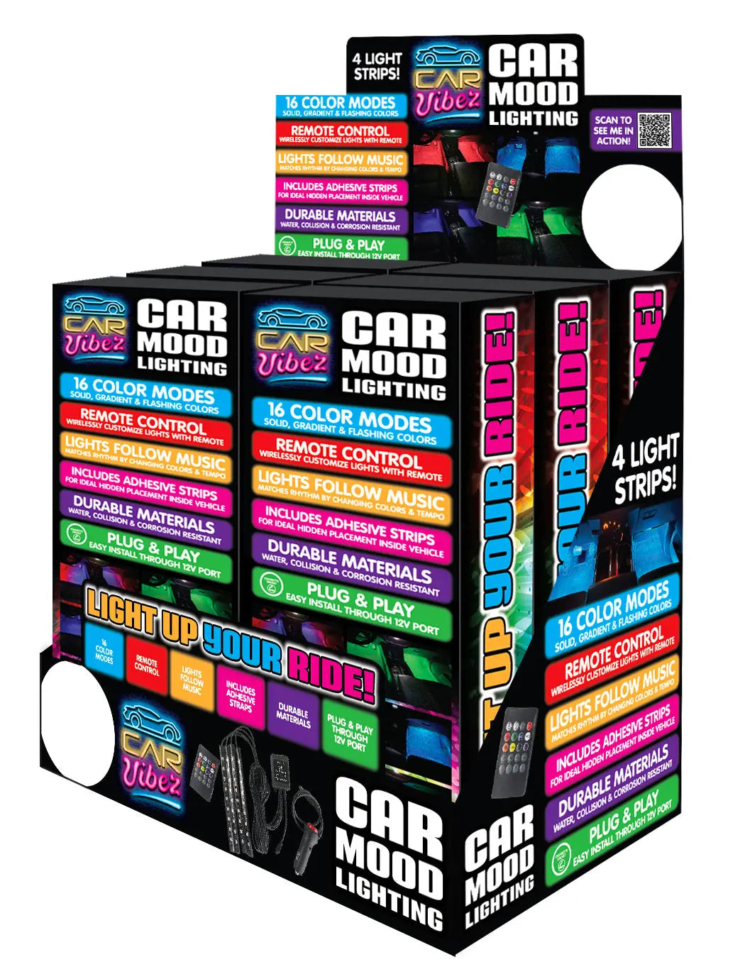 Car Mood Lighting with Remote Control - 6 Pieces Per Retail Ready Display 23307 CAR VIBEZ