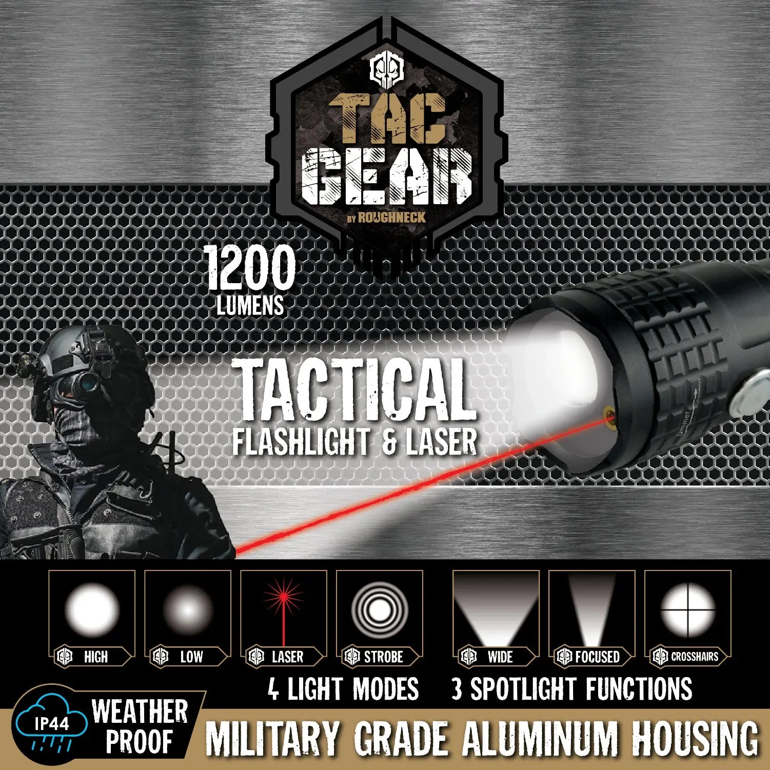 LED Flashlight Waterproof with Laser - 6 Pieces Per Retail Ready Display 23387 TAC GEAR