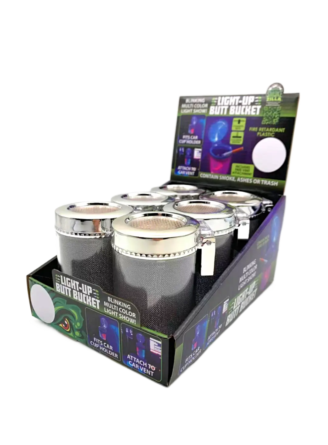 Light Show Butt Bucket Ashtray with Multi-Color LED Lights - 6 Pieces Per Retail Ready Display 23532 SMOKEZILLA