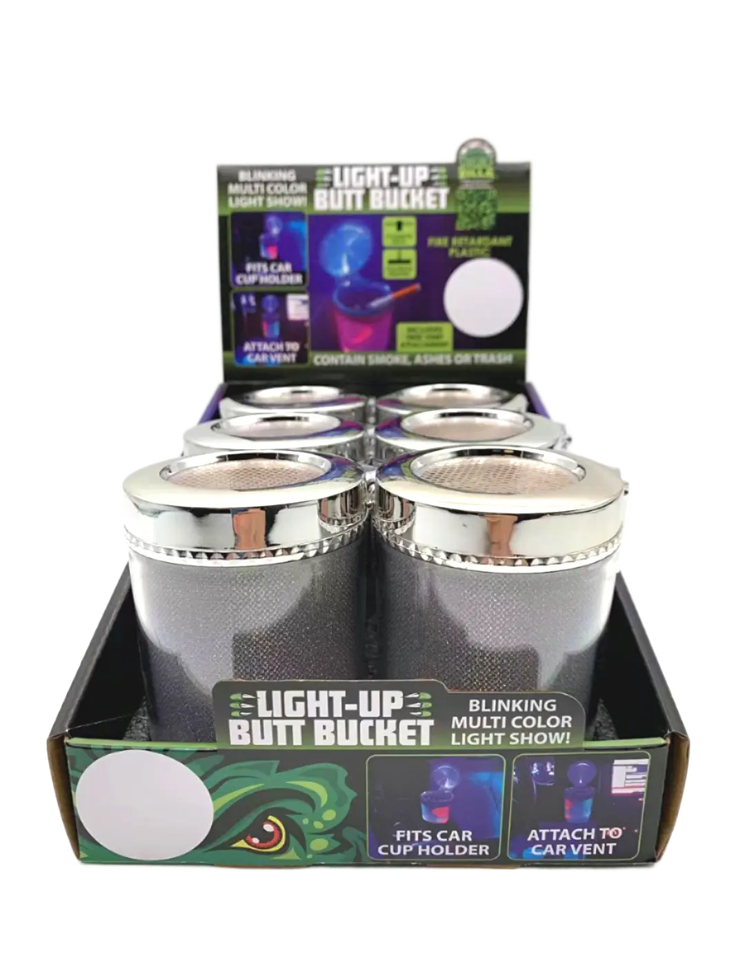Light Show Butt Bucket Ashtray with Multi-Color LED Lights - 6 Pieces Per Retail Ready Display 23532 SMOKEZILLA