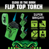 Glow In The Dark Flip Top Torch Lighter - 15 Pieces Per Retail Ready Display 23602
