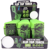 Glow In The Dark Flip Top Torch Lighter - 15 Pieces Per Retail Ready Display 23602