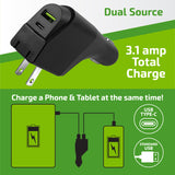 Car Charger and Wall Charger Combo Dual Port USB / USB-C 3.1 Amp - 6 Pieces Per Retail Ready Display 23708