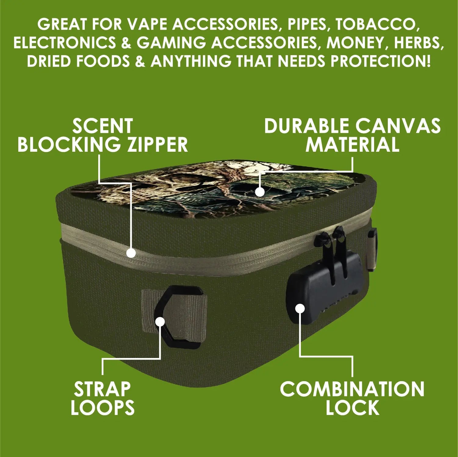 Smell Proof Canvas Printed Lock Bag with Tool Organizer - 4 Pieces Per Retail Ready Display 23720 SMOKEZILLA