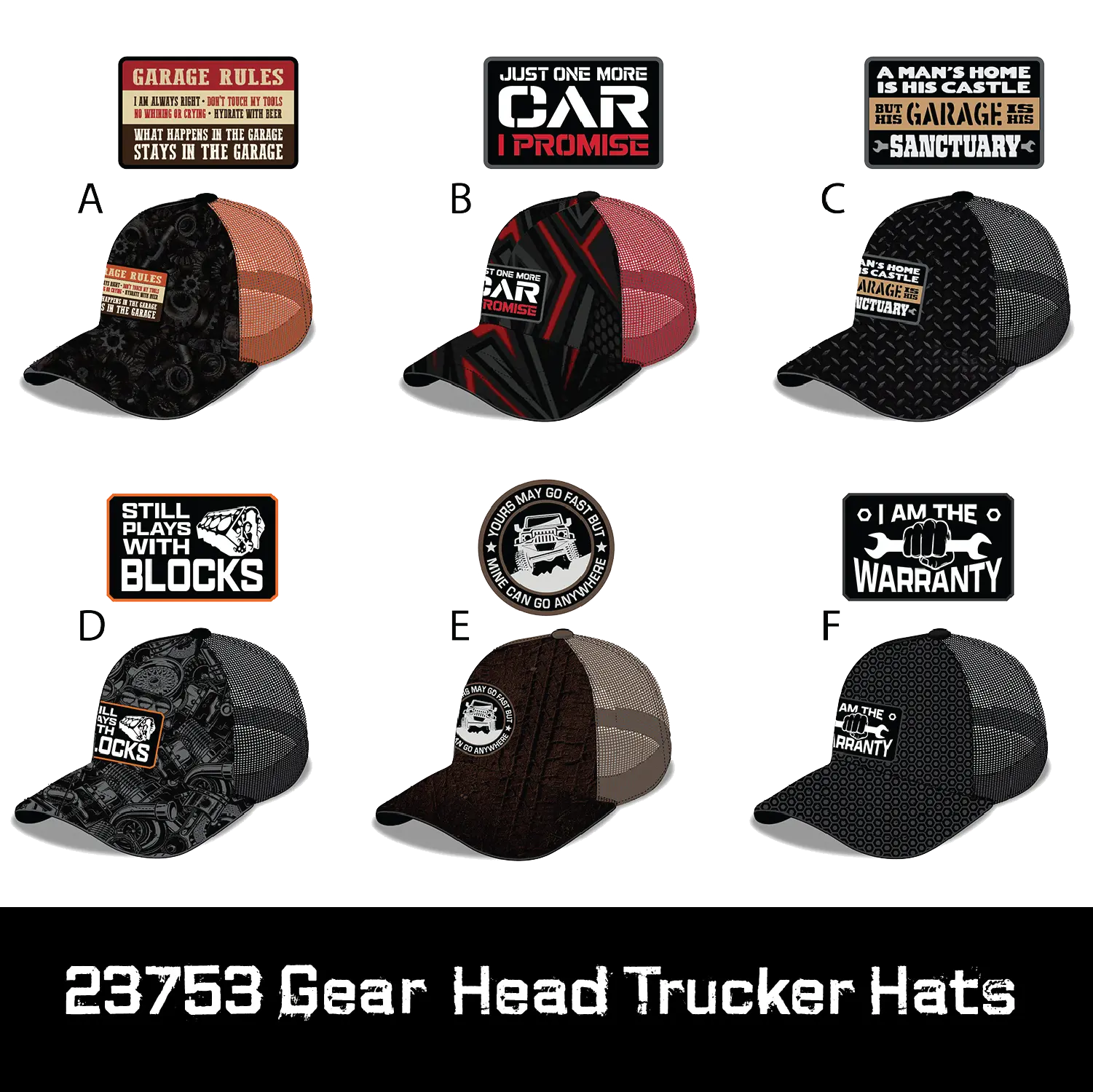 Mechanic Trucker Hat Gear Head Ball Caps - 6 Pieces Per Retail Ready Display 23753 TAC GEAR