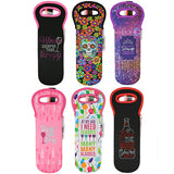 Neoprene Wine Bottle Carrier with Rhinestones - 6 Per Pieces Retail Ready Display 24523