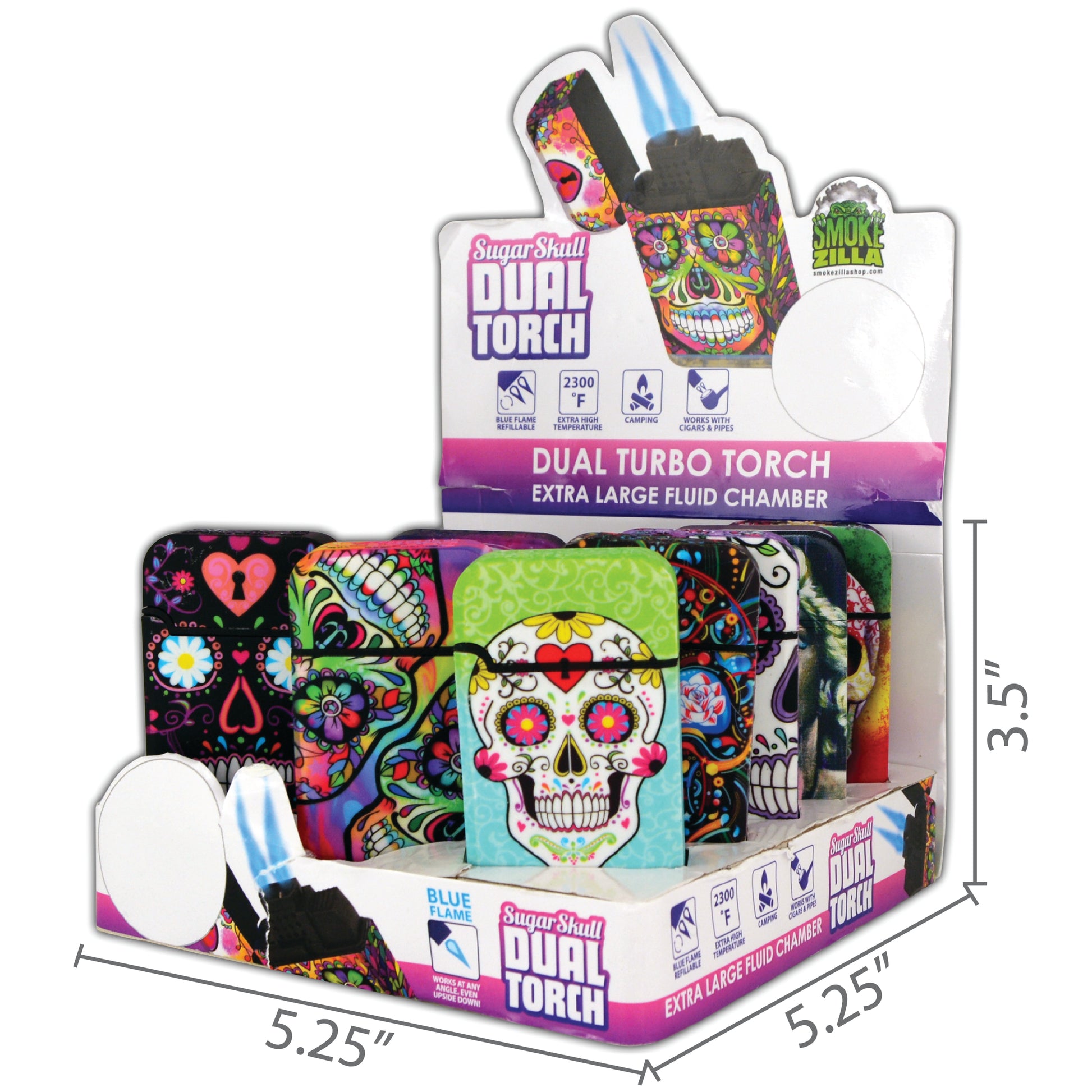 Refillable Sugar Skull Dual Torch Display Specs