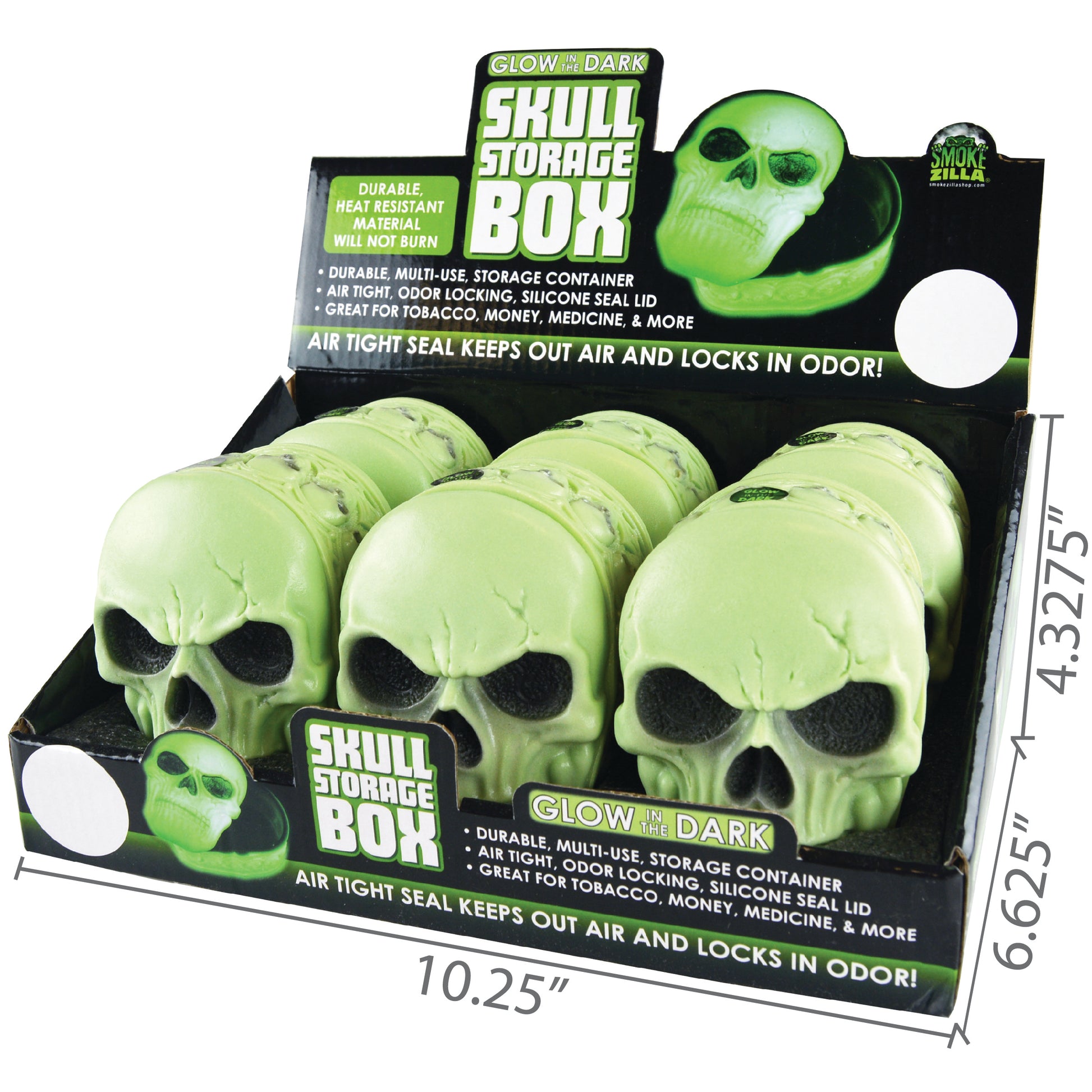 Glow in the Dark Skull Storage Box Display Specs
