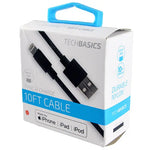 Charging Cable Tech Basics USB to Lightning 10FT- 5 Pieces Per Pack 26230 NOVELTY INC
