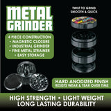 Metal 4 Piece Grinder with Printed Top - 6 Pieces Per Retail Ready Display 26439