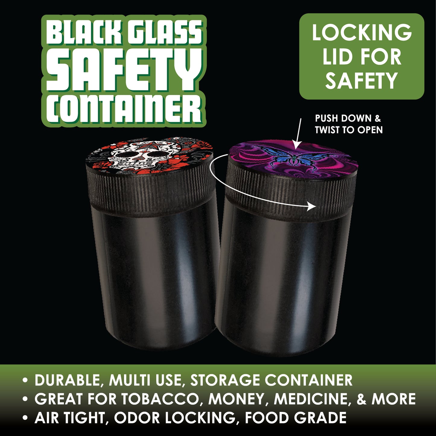 ITEM NUMBER 026810 BLACK GLASS SAFETY JAR 6 PIECES PER DISPLAY